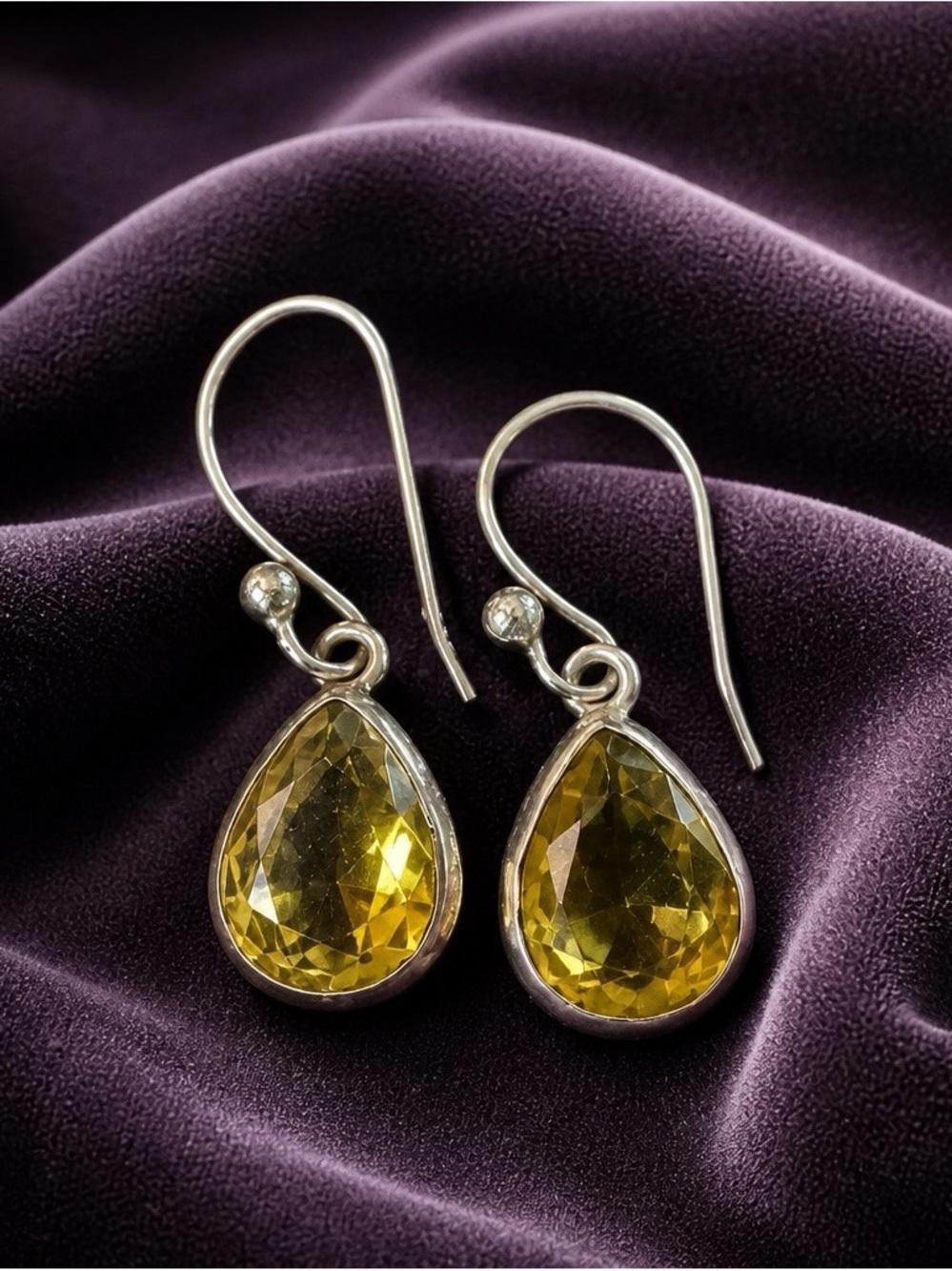 Sterling Silver Citrine Teardrop Dangle Earrings - Yellow